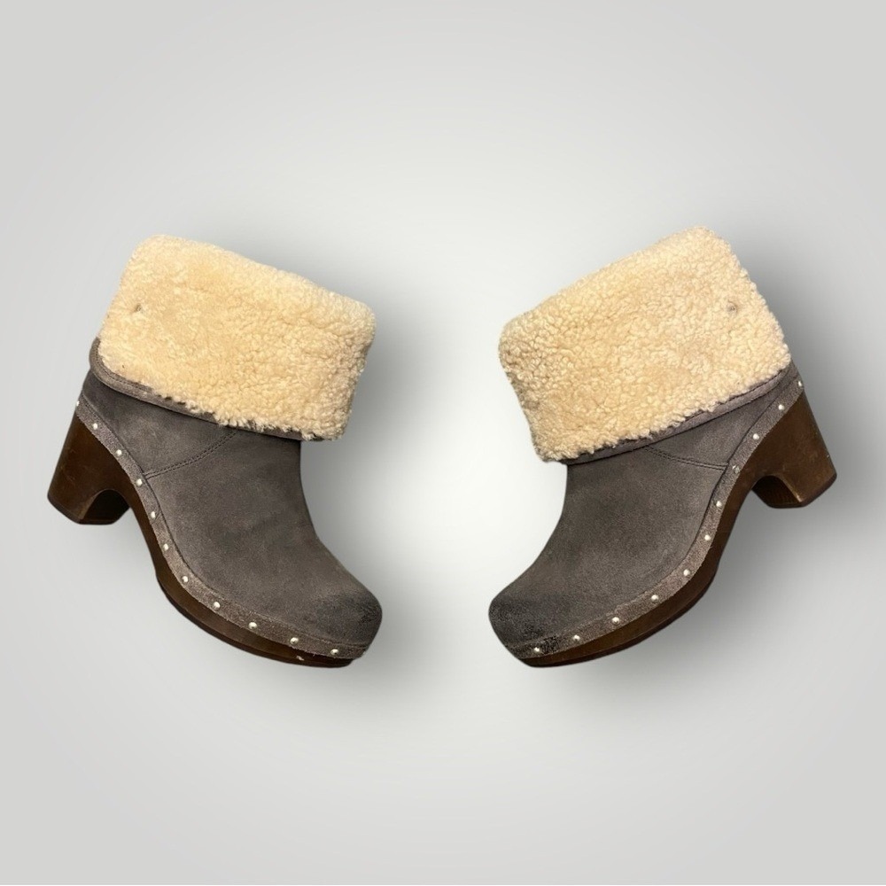 UGG Australia Thomsen 3204 Grey Suede Shearling Clog Ankle Boots Womens 7